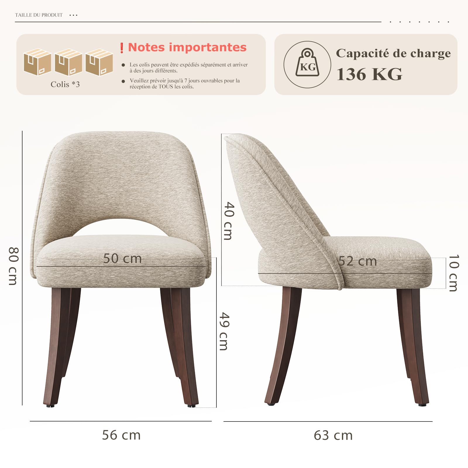 MALOL Lot de 6 chaises de Salle à Manger rembourrées en Tissu, Pieds en Bois Massif, Dossier incurvé et Assise épaisse en Mousse Haute densité, Design Moderne pour Cuisine et Salle à Manger, Kaki