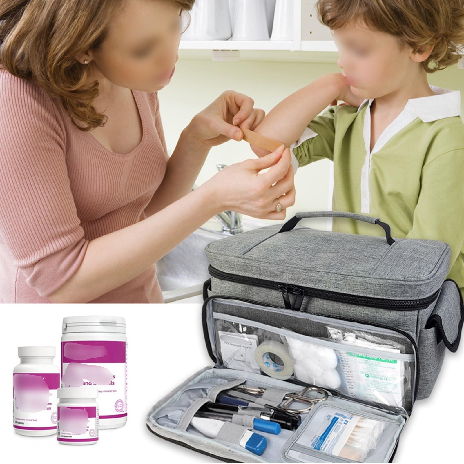 Botiquín De Primeros Auxilios Vacío De Gran Capacidad,Bolsa De Almacenamiento De Suministros Médicos De Primeros Auxilios,Ideal For El Hogar,Viajes Y Exteriores(Gray)