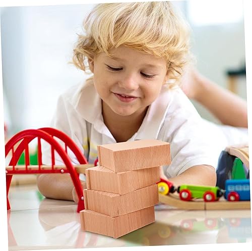 Miniatura 8 de jojofuny 6 piezas de pistas de tren de madera, puente de pista de tren de madera, accesorios de tren Brio, riel apilable de riel, bloques de madera