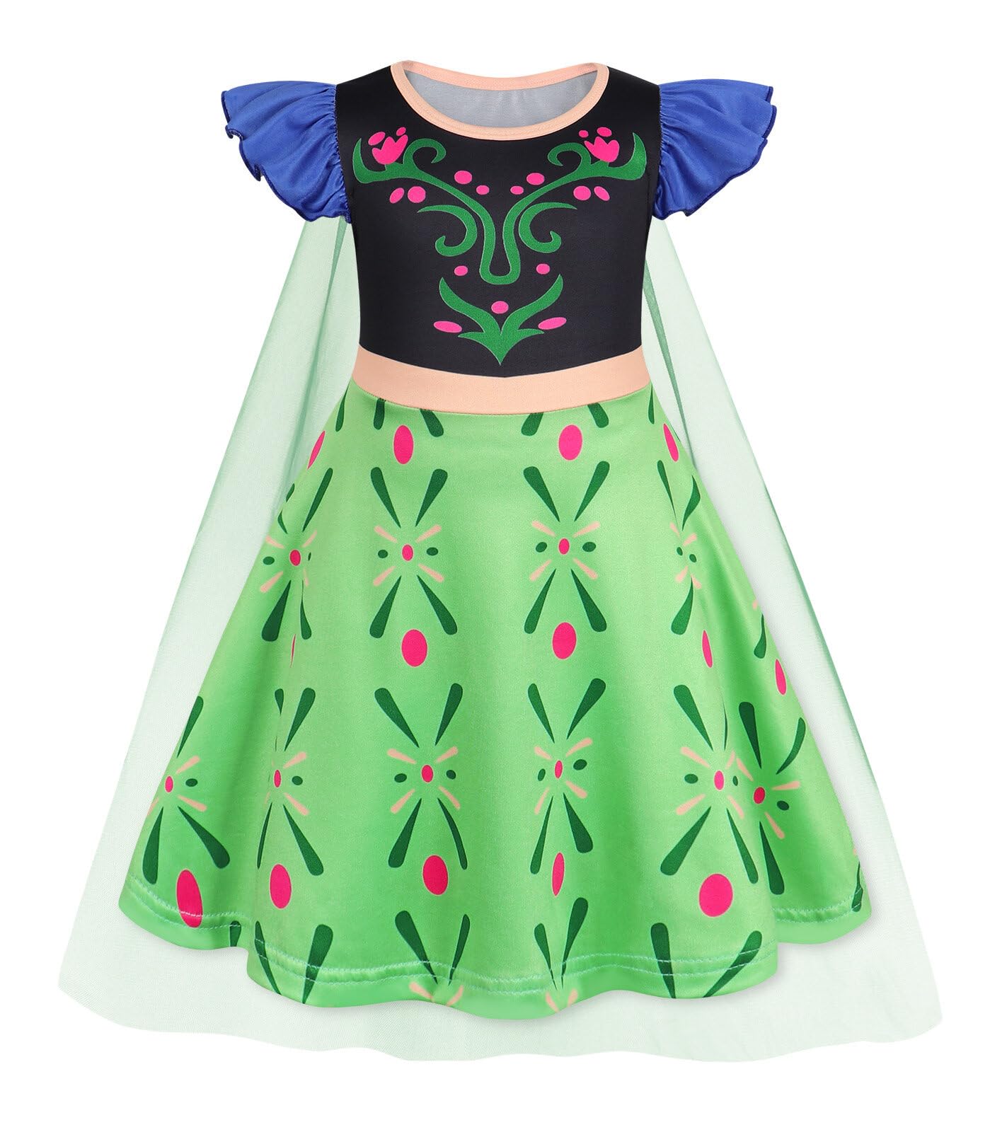 WonderBabe Princess Dress With Cape Girls Christmas Birthday Party Cosplay Costume Toddler Ruffle Sleeve Fancy Outfit Gift