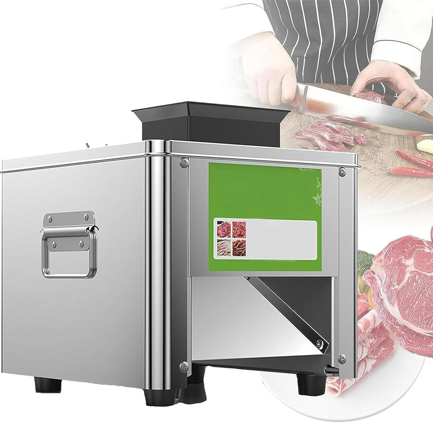 Qiang Cortafiambres Eléctrico,Maquina De Cortar Fiambre,850w,Cuchillas De Acero Inoxidable,Cortador De Carne Profesional 200Kg/H,para Carne Y Verduras,10mm