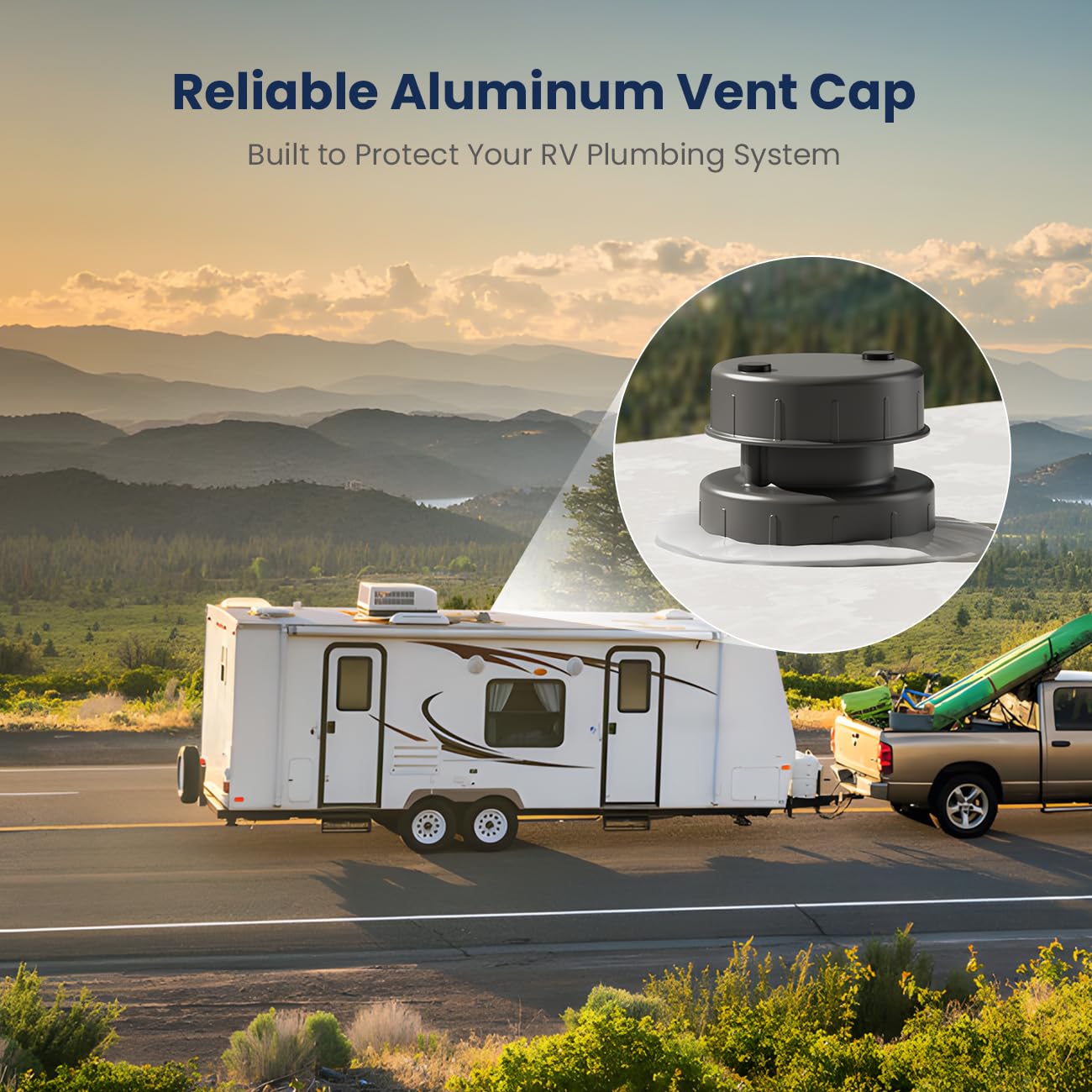Safoner Confezione da 2 accessori per camper in alluminio per impianti idraulici esterni per fognature sul tetto, copertura di ricambio in plastica per rimorchi, camper e camper, grigio