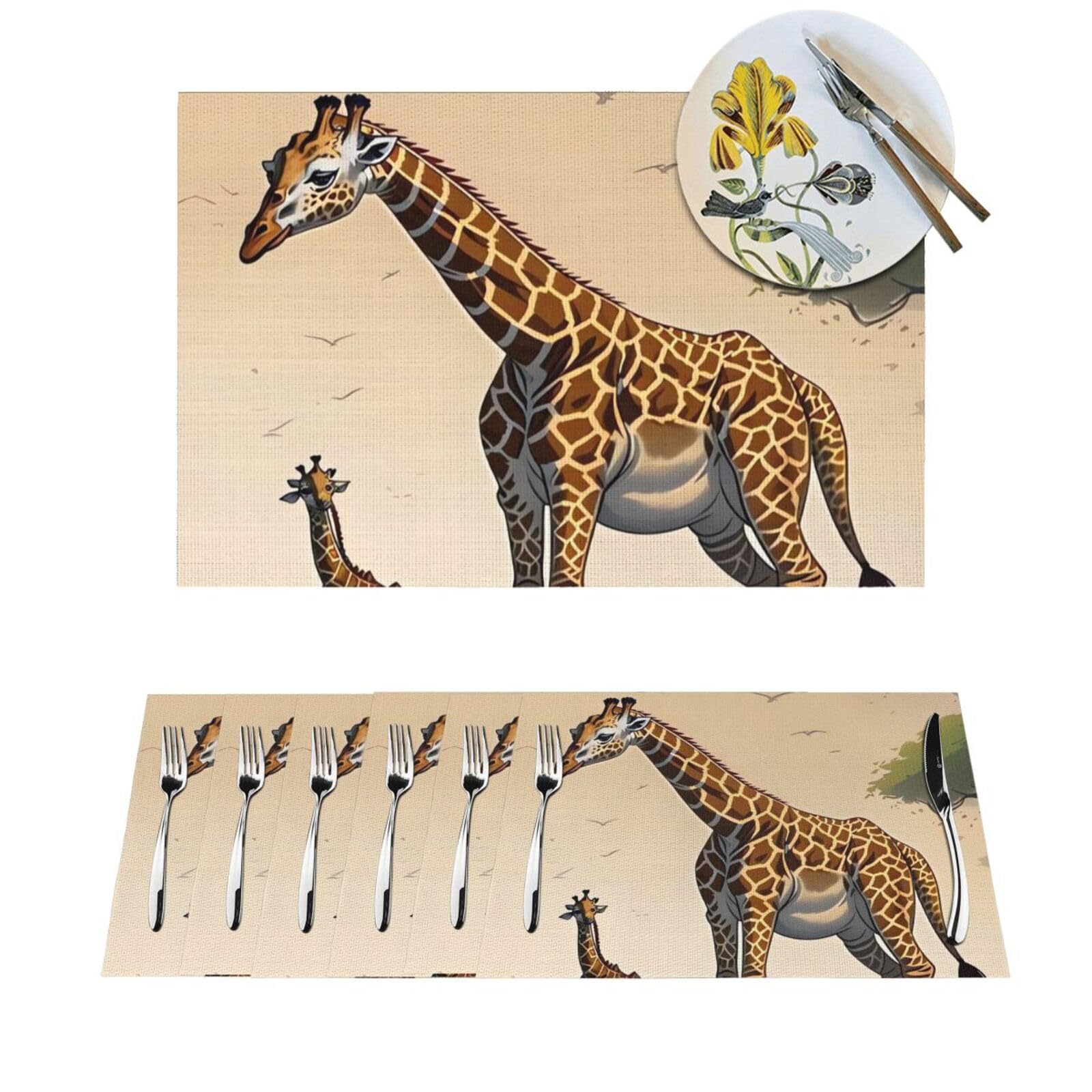 Set de table pour extérieur et intérieur napperon lavable motif girafe pour repas sur la terrasse