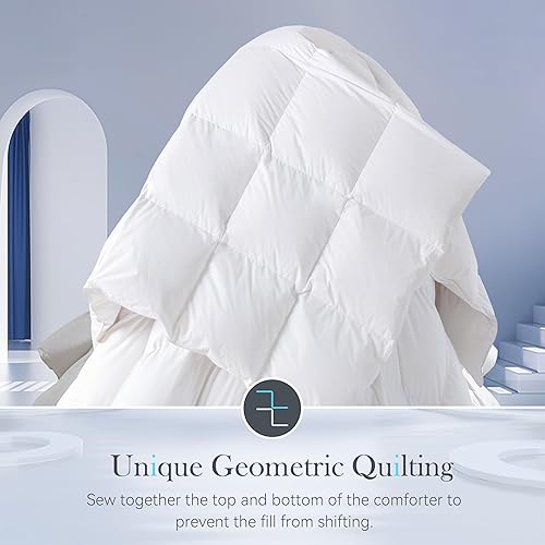 Miniatura 5 de Edredón de plumas tamaño King  Relleno de edredón suave para todas las estaciones  Lujoso edredón de cama de hotel, pestañas en las esquinas (106 x