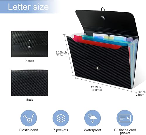 Miniatura 9 de JIMEIQI Carpeta de archivos expansible, carpeta de archivo de acordeón de 13 bolsillos con bolsillos con cierre de hebillas elásticas, organización