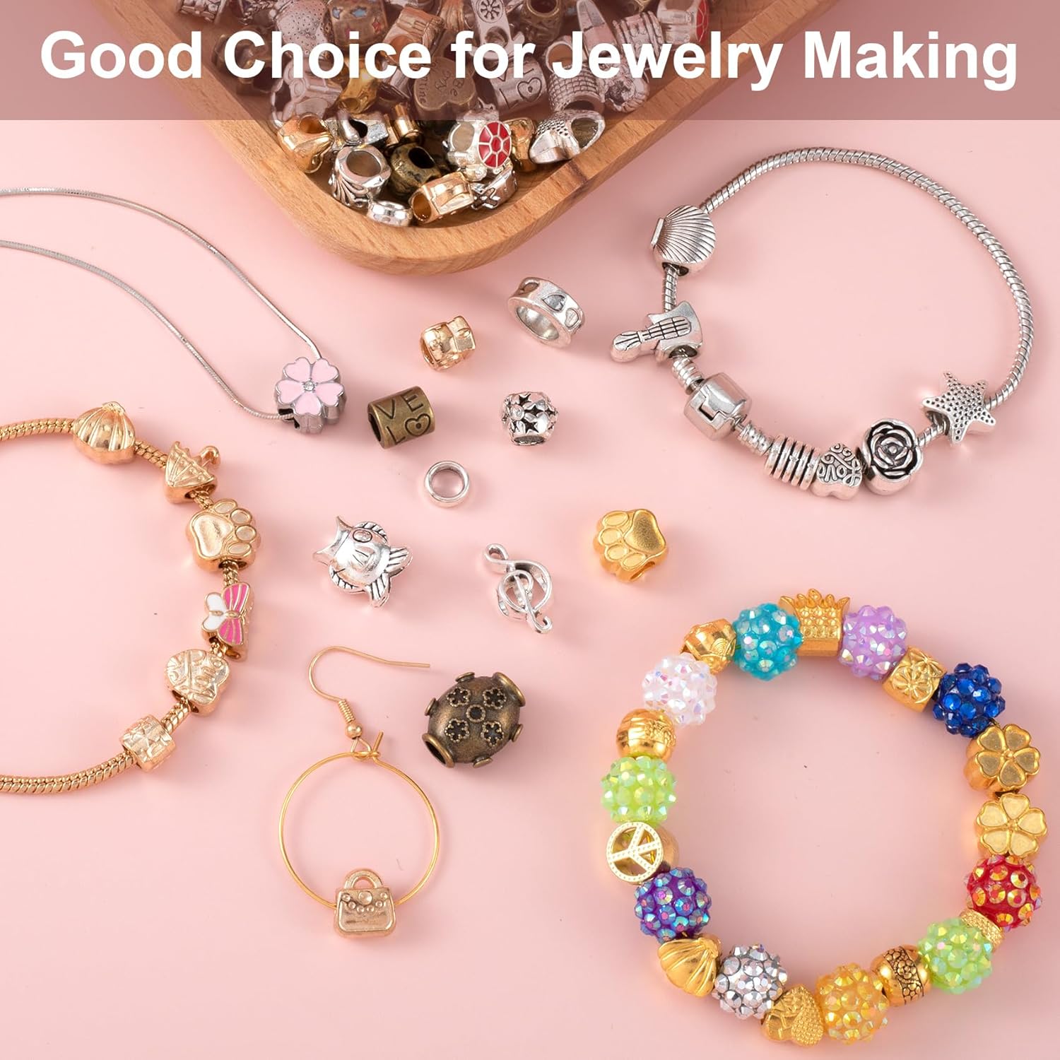 100 Gram Large Hole Beads for Jewelry Making, Craft Beads with Holes, Metal Bead for Jewelry Making, Bracelets, Necklace, Crafts (Mixed Color) - Image 3