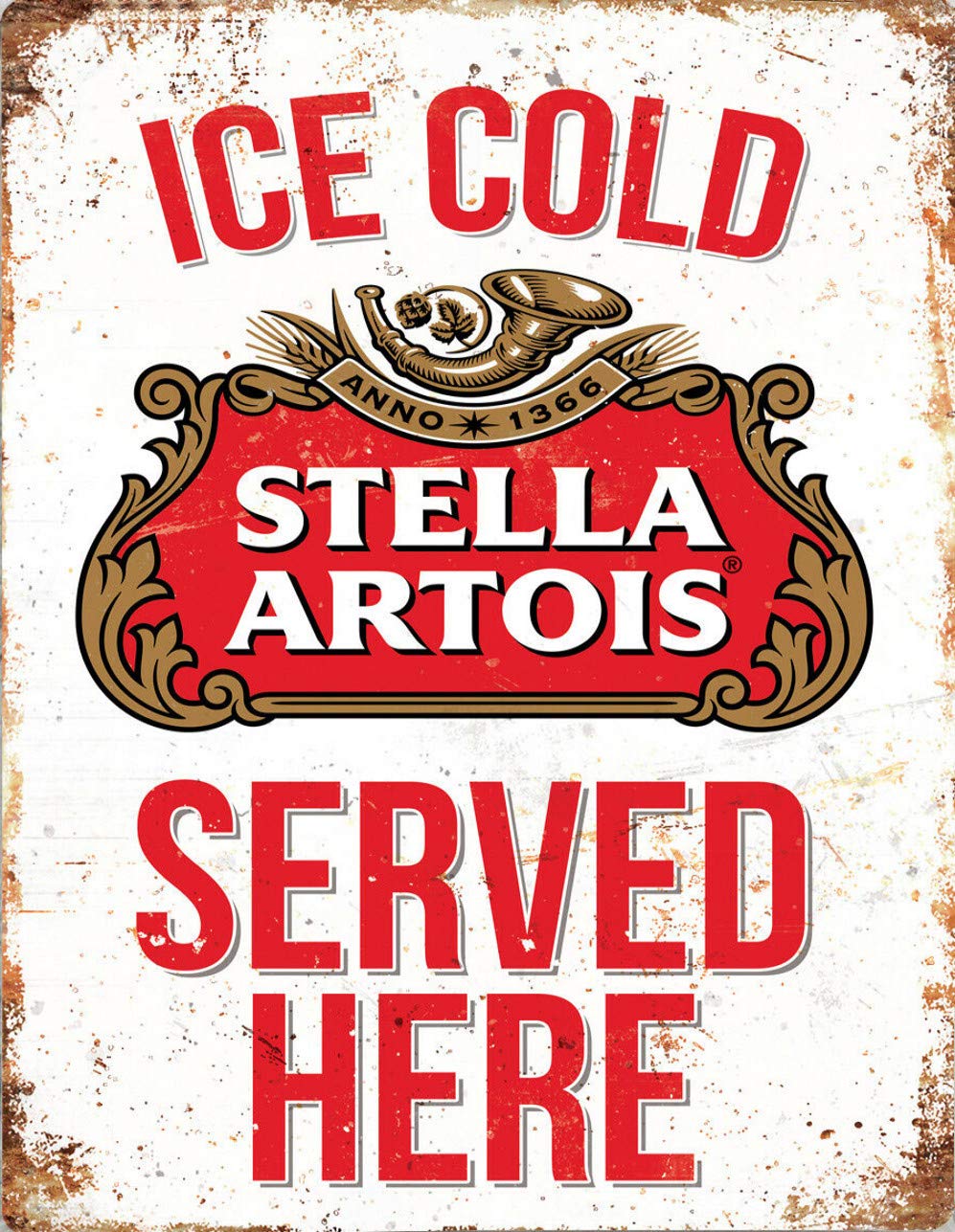 Vintage Advertising Wall Tin Plaque 20x15cm - Pub Shed Bar Man Cave Home Bedroom Office Kitchen Gift Metal Sign - Stella Ice Cold Served Here