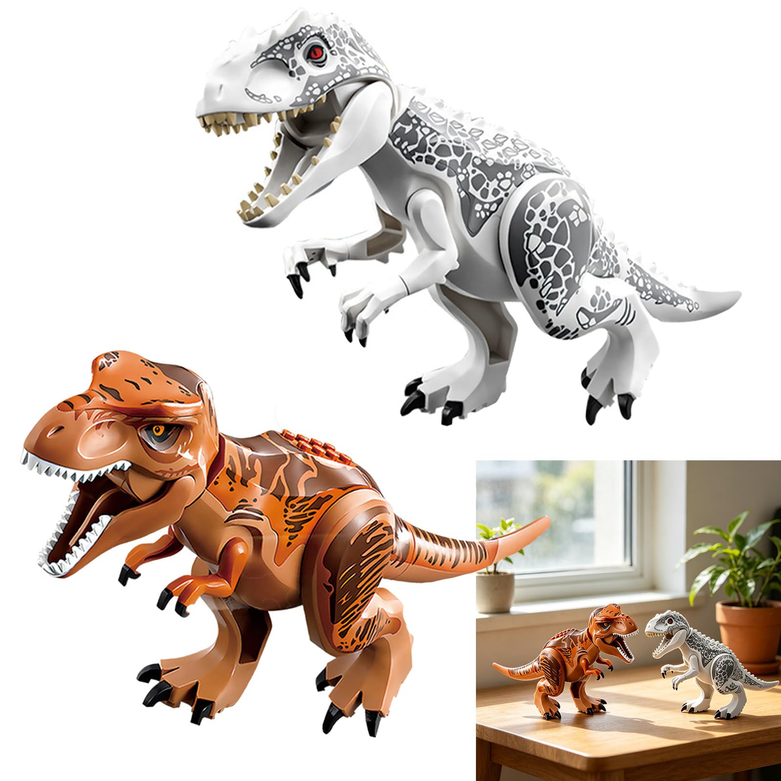 2 Pcs Toy Dinosaur World Toys for Boys Dinosaur Toys | Assembled Parent Child Game Realistic Model Ornament, for Home and Outdoor Trips, 12.6cm*5.3cm-image-0