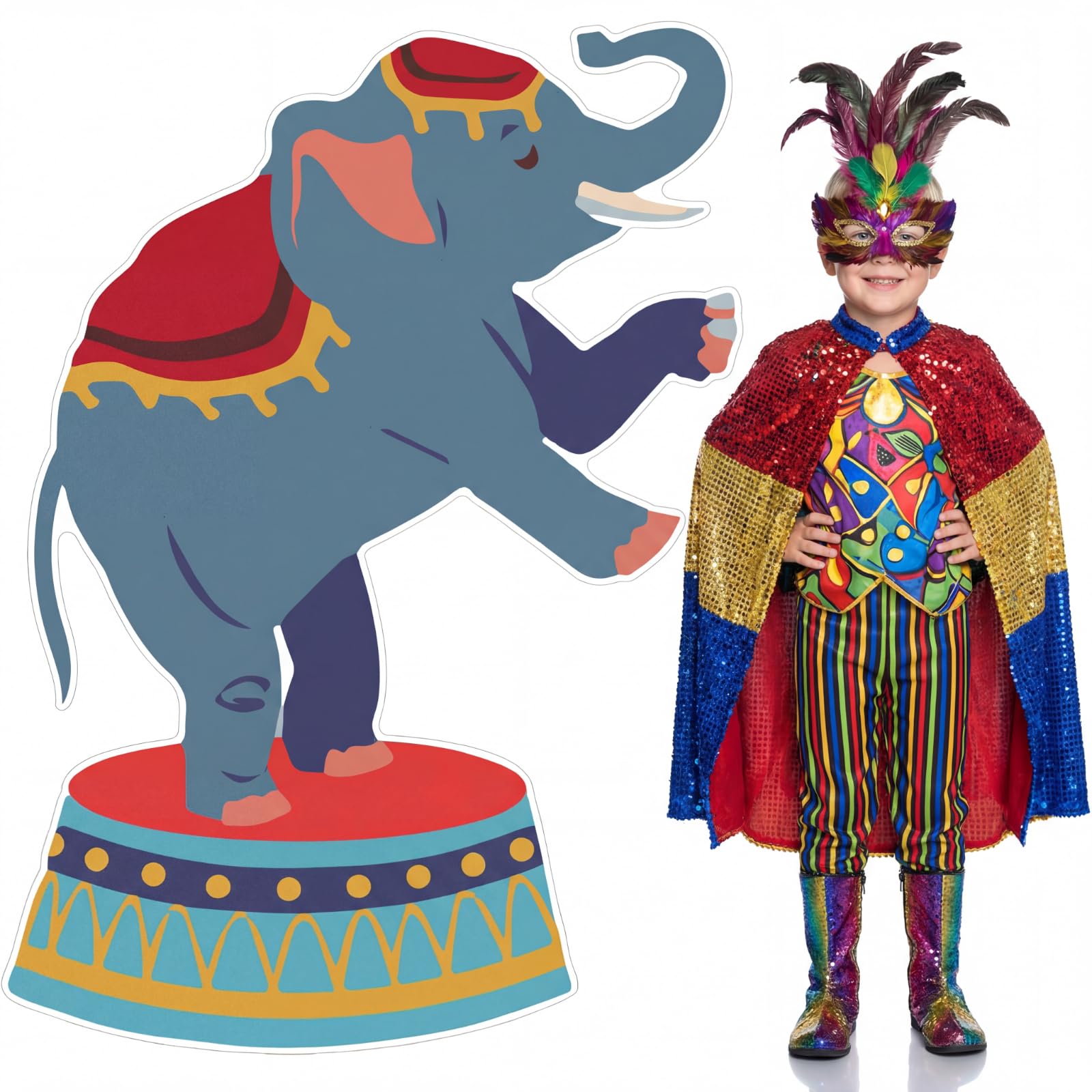 Photo 1 of ***DAMAGED***PARTS ONLY***Colingmill Carnival Circus Party Decoration 3ft Circus Theme Birthday Party Supplies Elephant Show Cardboard Cutout Standup Photo Booth Backdrop Props Life Size for Birthday Carnival Weddings