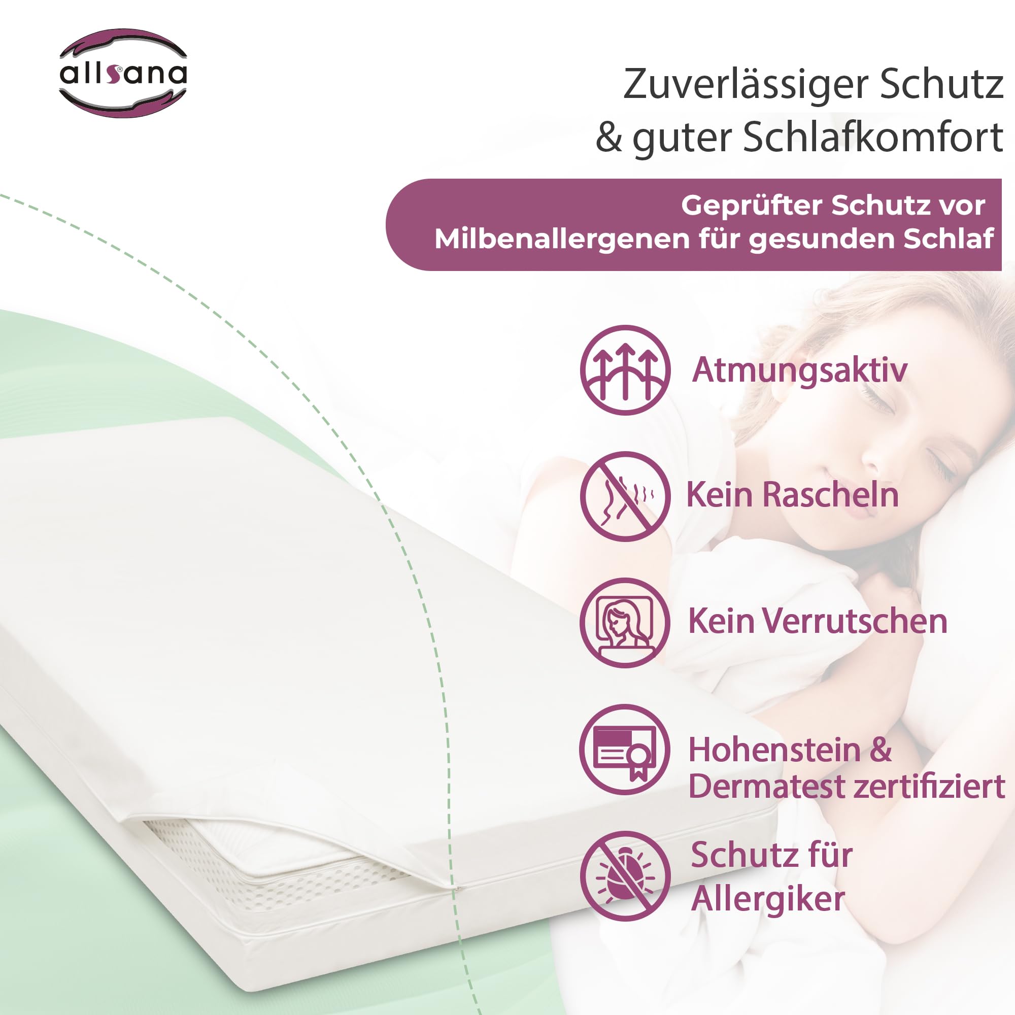 Allsana Allergiker Matratzenbezug 90x200x20 cm | Allergie Bettwäsche | Anti Milben Encasing | Milbenschutz für Hausstauballergiker | Zwischenbezug für die Matratze | Hohenstein Zertifiziert
