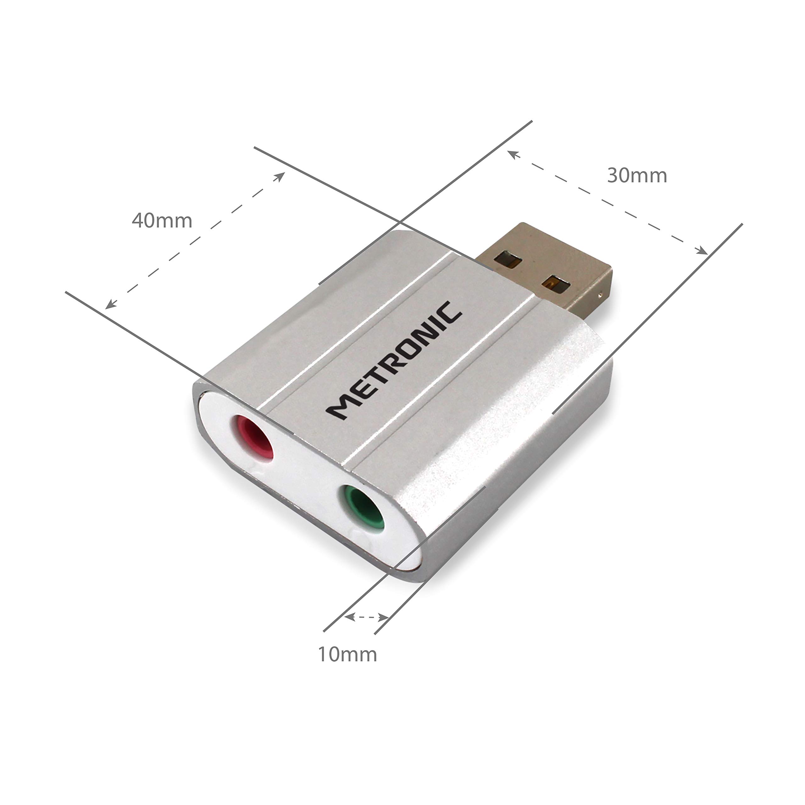 Metronic 460092 adapter USB 2.0 Stereo Audio zewnętrzny Plug & Play na jack 3,5 mm, kompatybilny z Windows i Mac