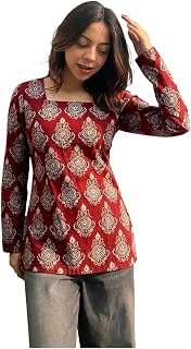 ANNI Designer Women’s Viscose Blend Printed Short Kurti | Straight Fit Ethnic Top with Square Neck | Bell Sleeve Indian Ku... Price In India