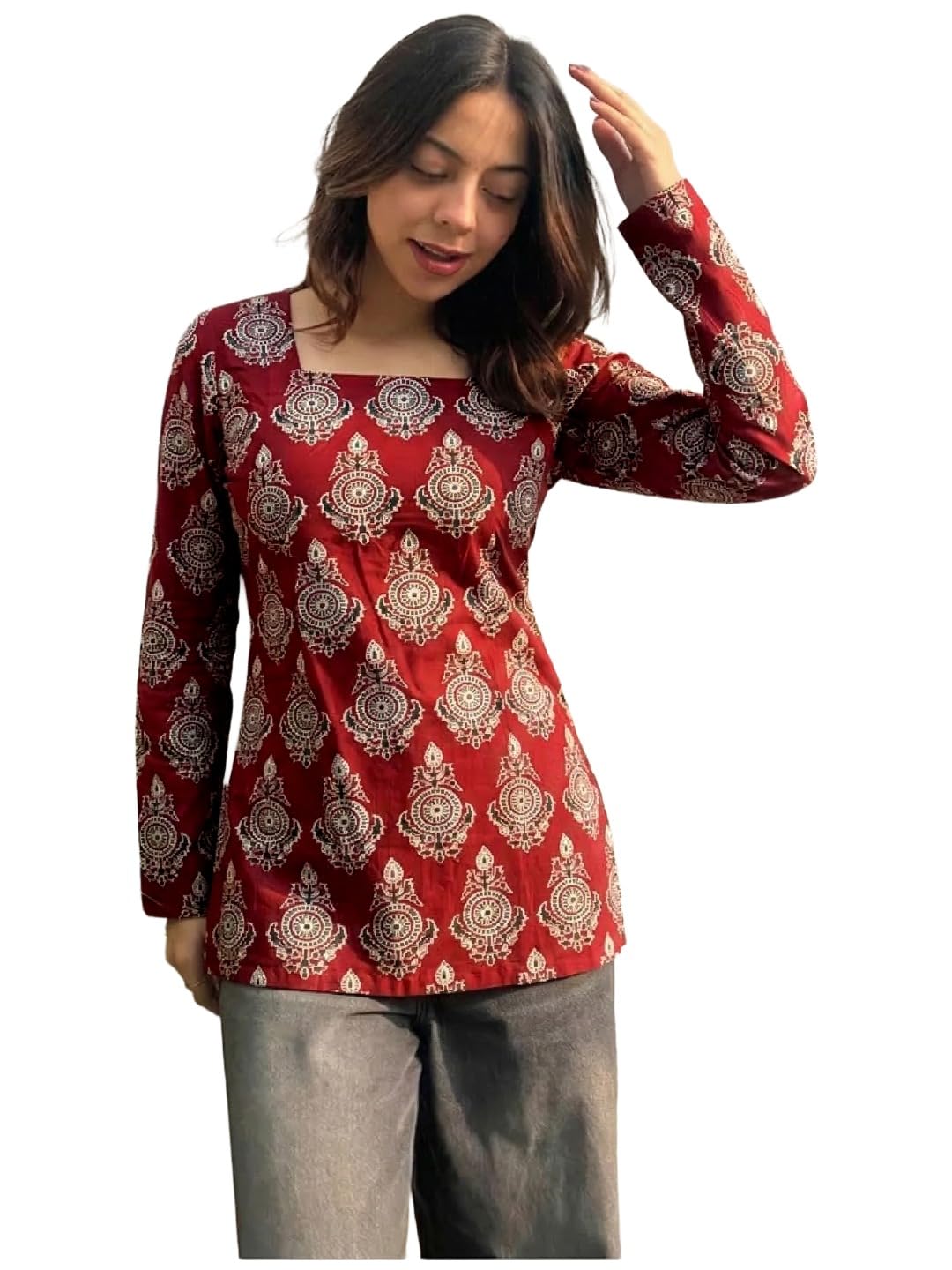 ANNI Designer Women’s Viscose Blend Printed Short Kurti | Straight Fit Ethnic Top with Square Neck | Bell Sleeve Indian Ku... - Review, Price and Buying Guide