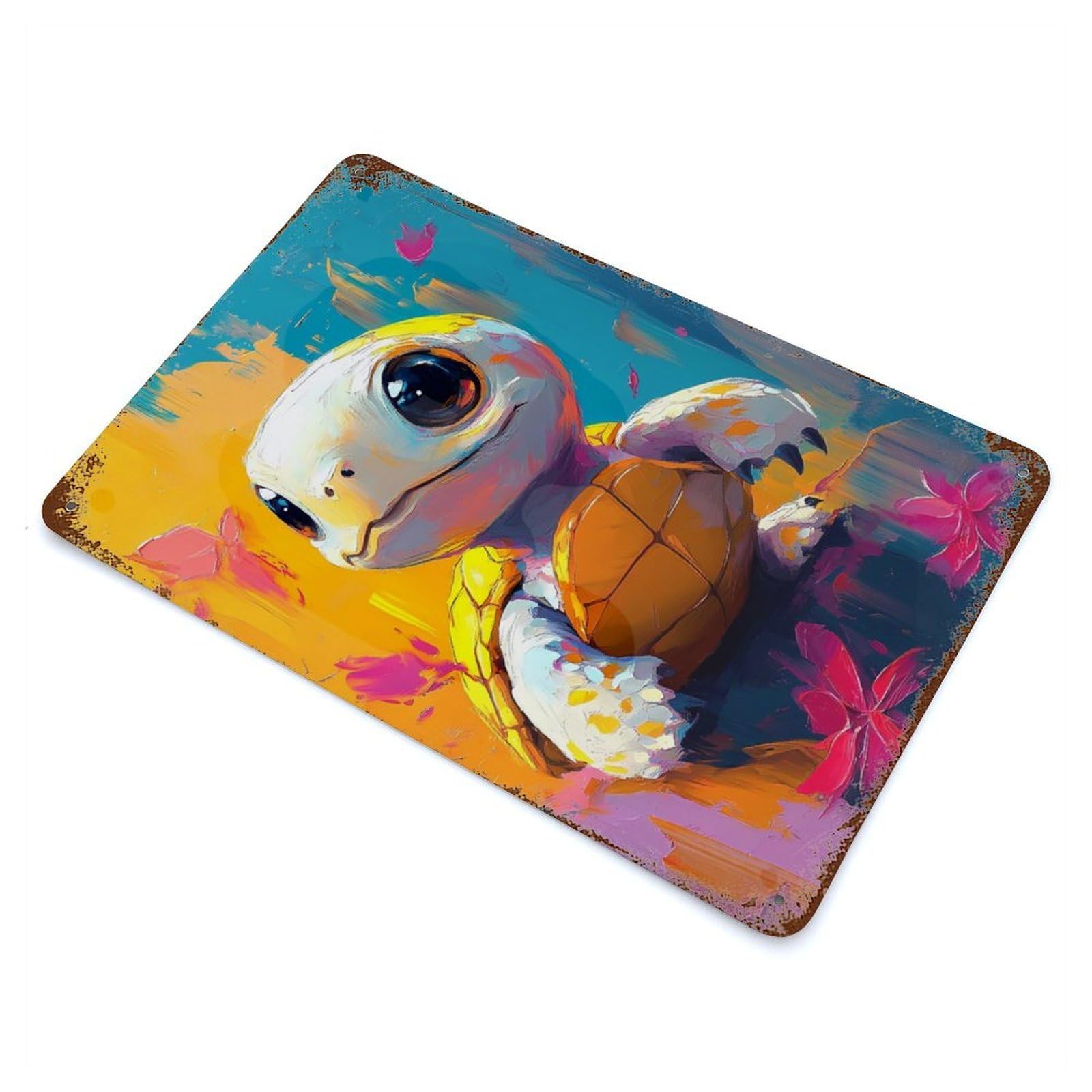 Cute Turtle Painting Vintage Metal Tin Sign 11.8"x7.9", Ideal for Cafe, Home Bar And Lounge Decor