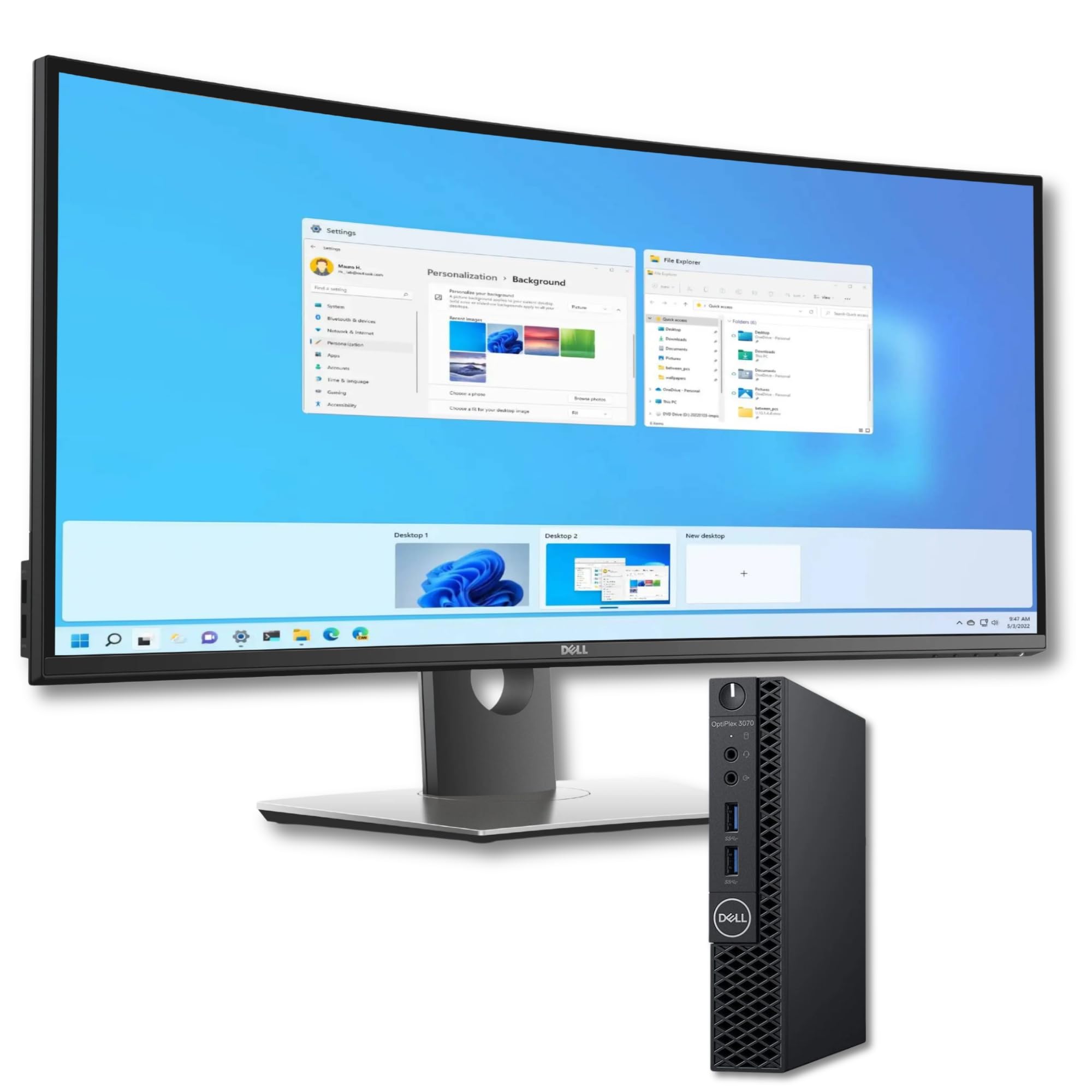 Generalüberholtes Business-PC-Bundle: Komplette Workstation (Mini-PC) + 34" UltraWide Curved Monitor WQHD 3440×1440 IPS | 16 GB RAM | 512 GB NVMe SSD | Windows 11 Pro | 36 Monate Garantie