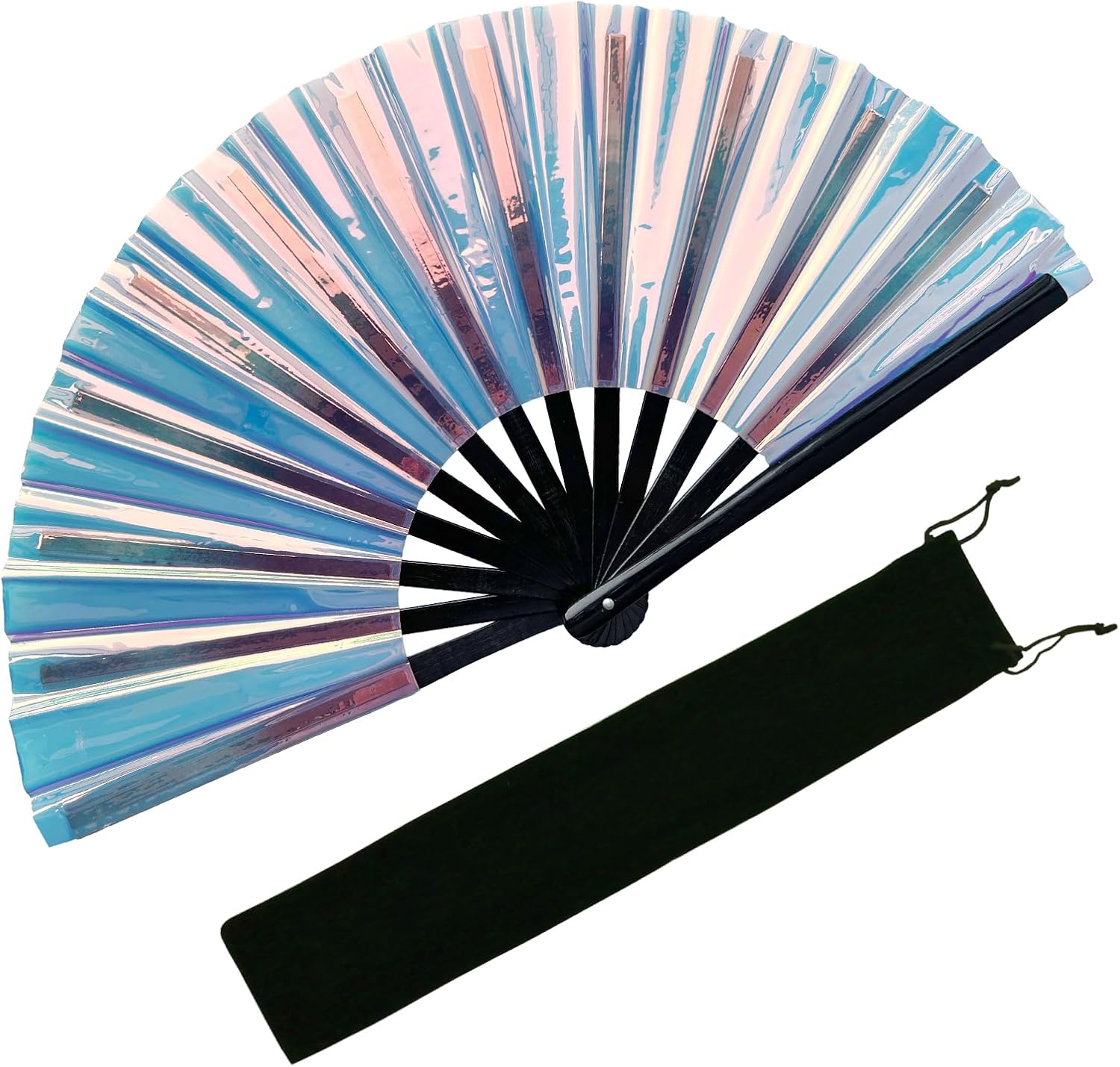EOSAU Large Laser Rave Fan, Folding Hand Fans for Line Dancing, Blue