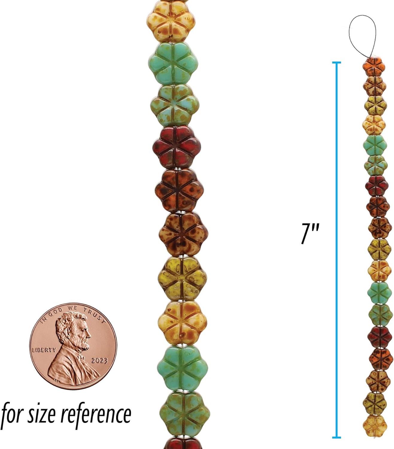 The Beadsmith Czech Glass Strands – Pressed & Table Cut Beads – 6 x 7-Inch Strands, 18 Beads Per Strand – Turquoise Autumn Nature Mix – for Jewelry Making, Decorations & DIY Crafts