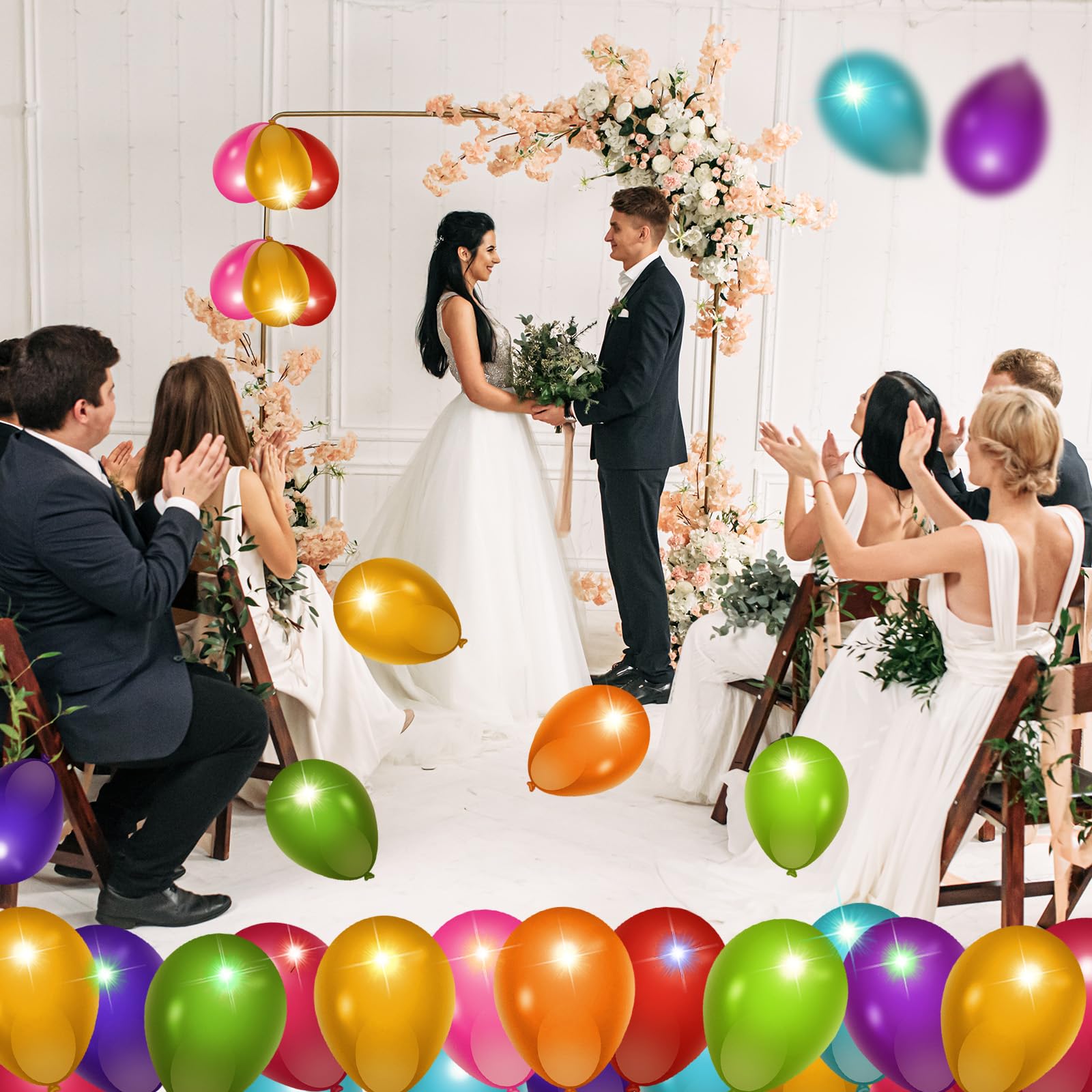 Lot de 120 ballons LED ronds - Mini lumières LED multicolores clignotantes - Pour anniversaire, mariage, fête, Halloween, Noël, carnaval, bar, club