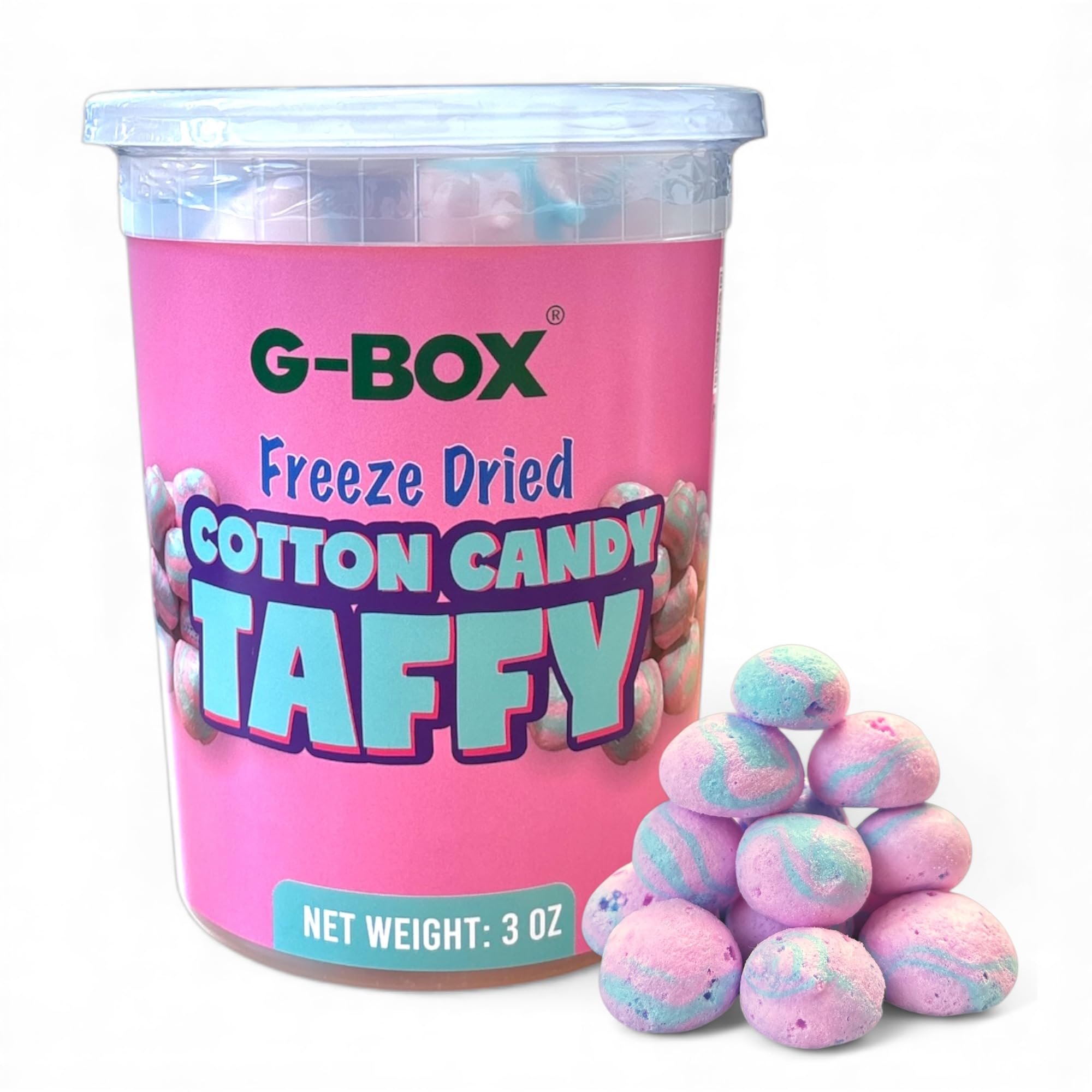 G-BOX Freeze Dried Taffy| Freeze Dried Pink Cotton Candy| TikTok Trend Items, Crunchy, Featuring Old School Candy Vibes, Perfect for Fans of vintage and retro Candies