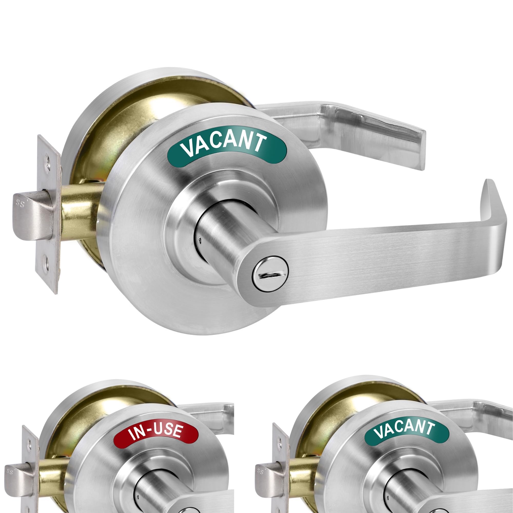 Onedaful Cuzofu Commercial Privacy Indicator Door Lock, Occupied Bathroom Door Handle, Vacant or in-use Large Door Lever Deadbolts, ANSI Grade2, for Restrooms, Office Buildings (Satin Chrome)