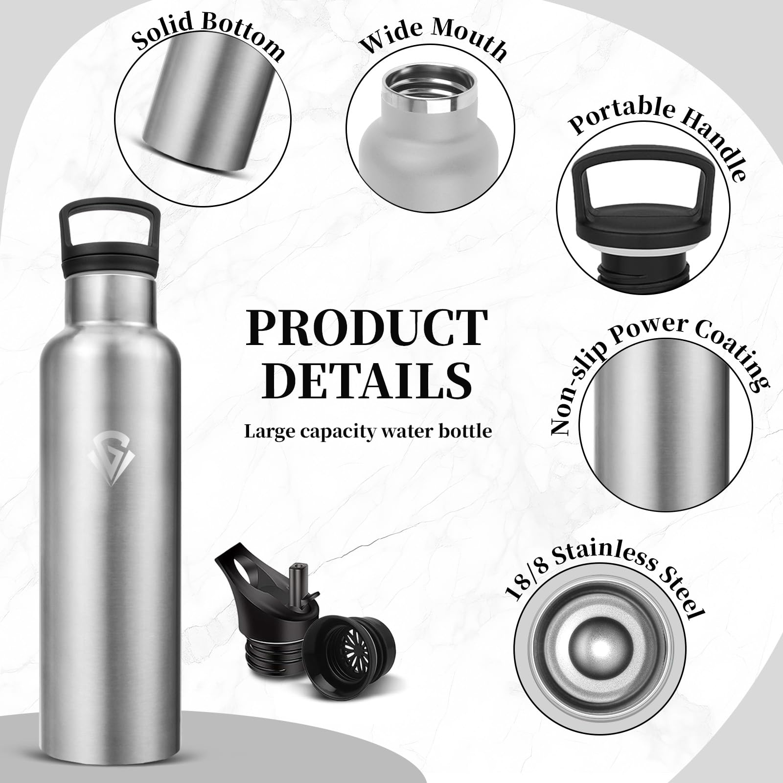 Borraccia Termica 1 litro, a Prova di Perdite Borraccia Palestra, Borracce Acciaio Inox con Cannuccia, Bottiglia Termica Senza BPA per Scuola, Fitness, Ciclismo