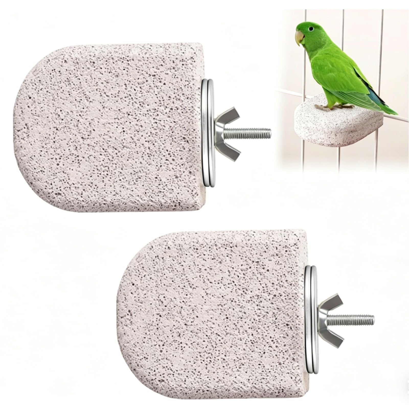 Bird Perches for Cage 2 Pack, Natural Pumice Stone Textured Perch, Pet Grinding Stone Perch for Nail & Beak Grooming, Budgie Toys for Small Birds, Parrot Perch for Cockatiels Conures, 2.8x2.6x1in
