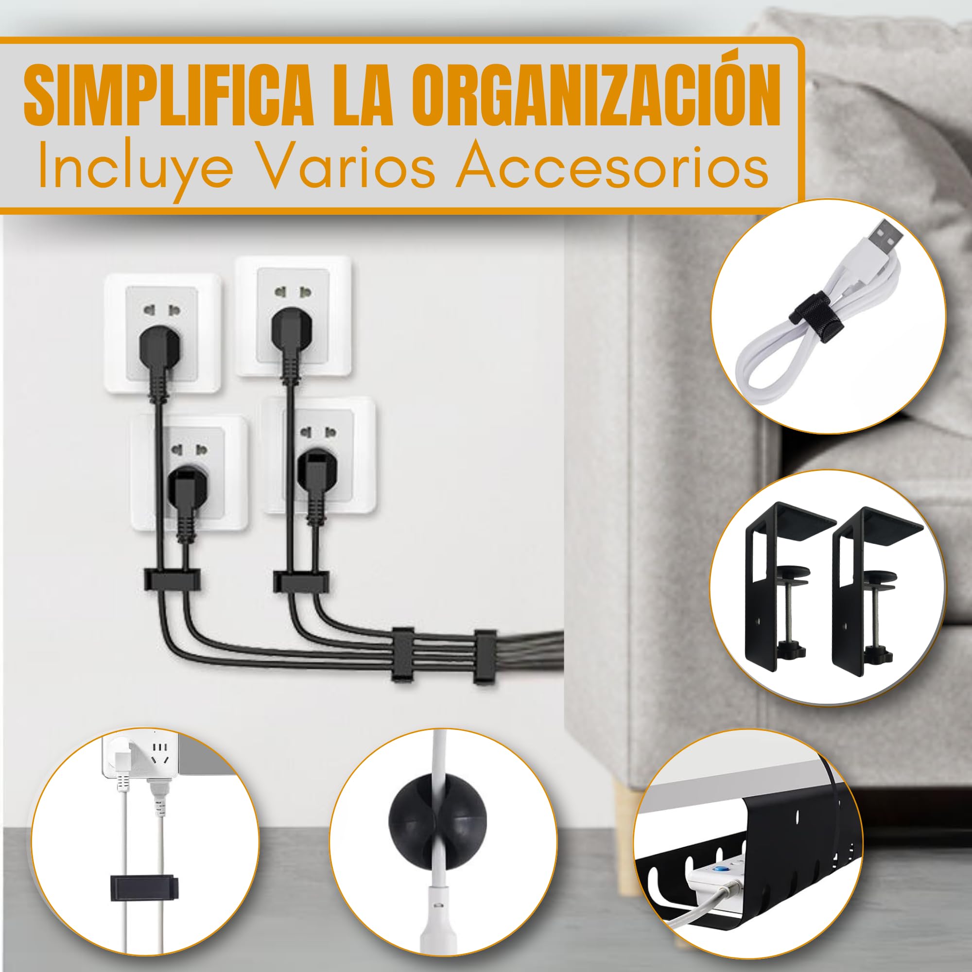 Bandeja Organizador Cables Escritorio, x2 organizadores de Cables, sin o con taladros, Incluye Soporte Auricular, Esconder Cables en tu Oficina/Casa, Bandeja Cables Escritorio.