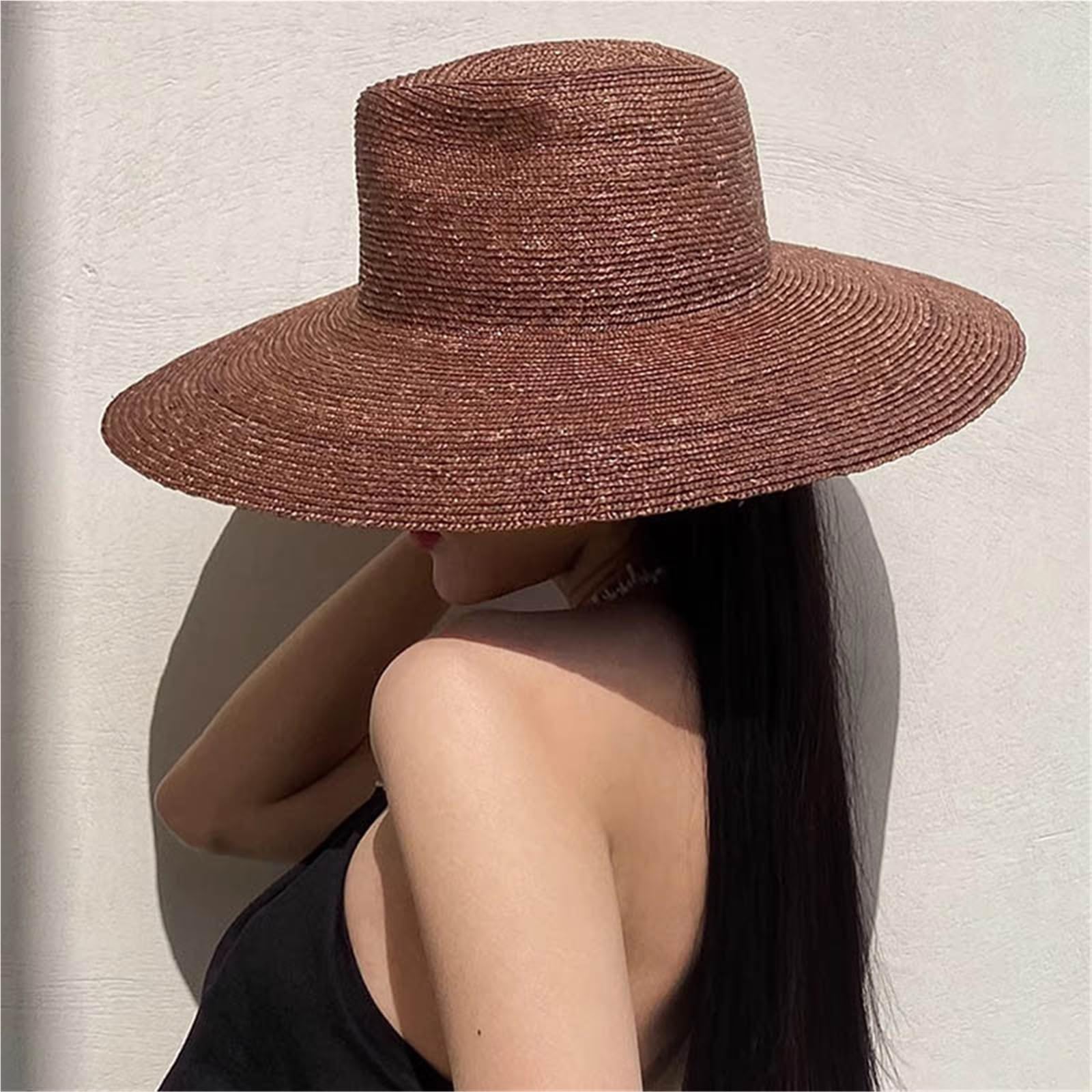 Generico Cappello di Paglia a Tesa Larga Intrecciato a Mano - Cappello Estivo con Protezione UV, Cappello da Spiaggia Pieghevole da Viaggio