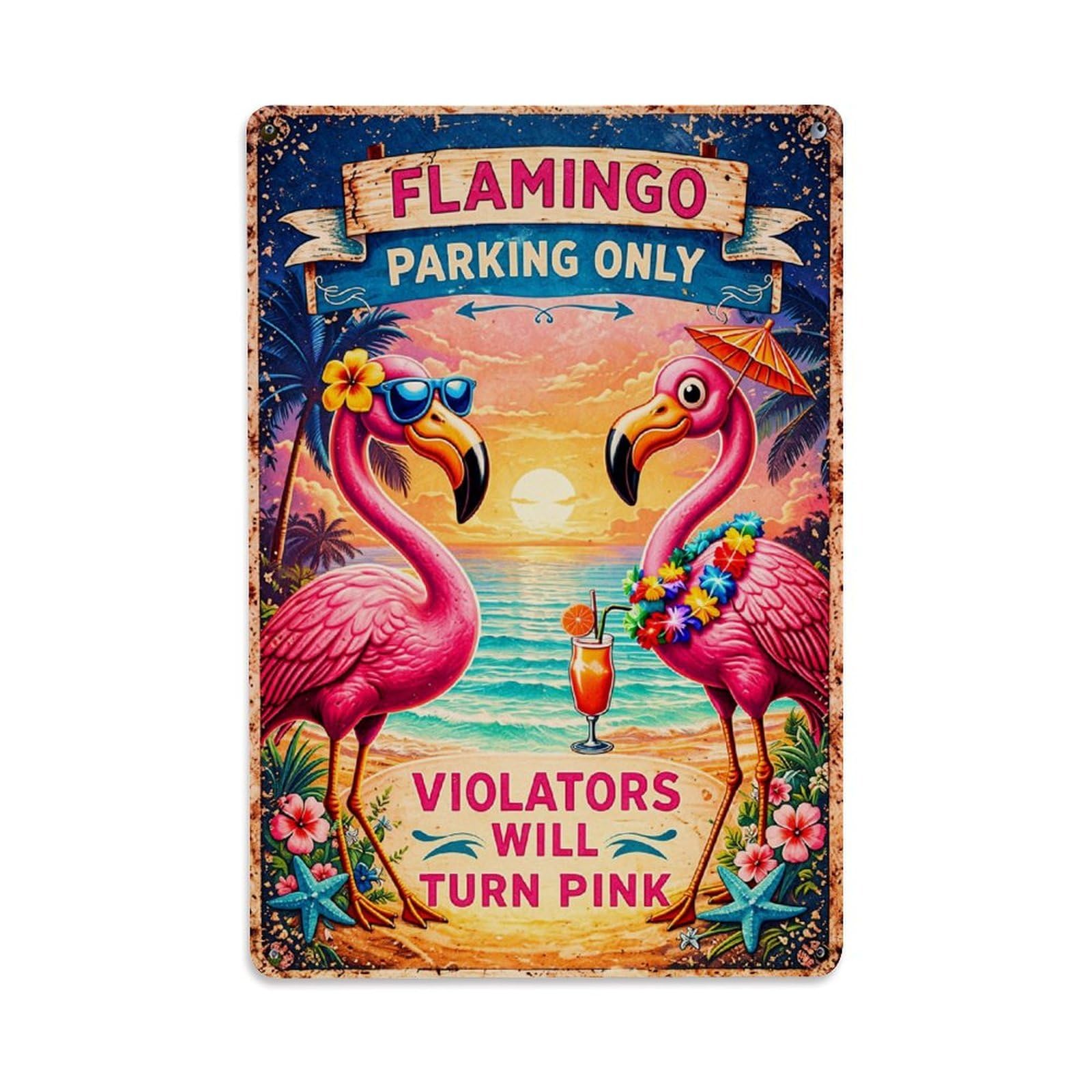 Nestemfo Vintage Flamingo Parking Only Sign Tin Sign Metal Sign, Living Room,Bar, Home, Bedroom Wall Decor,Retro Metal Poster 8X12 Inches