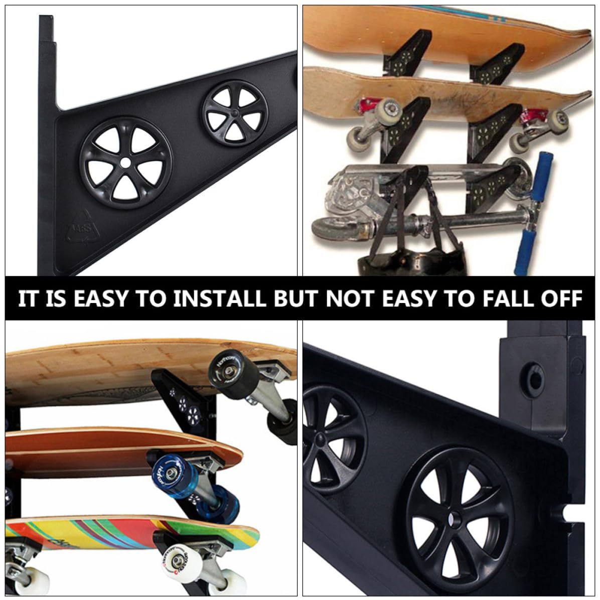 minkissy Soporte de Patineta Wall Mounted Holder de Pared Pp Negro Hogar