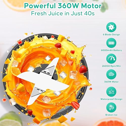 Miniatura 3 de Licuadora portátil para batidos, botella licuadora de 18 onzas, recargable por USB-C, licuadora inalámbrica con tapa a prueba de fugas, ideal para