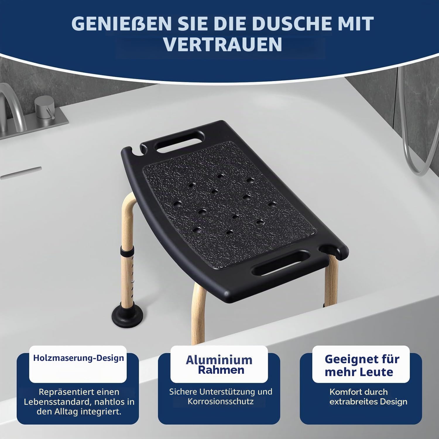 NEWFUN Duschstuhl Für Senioren, 150 KG, Höhenverstellbar, Rutschfest, Werkzeuglose Montage, Badesitz für Erwachsene
