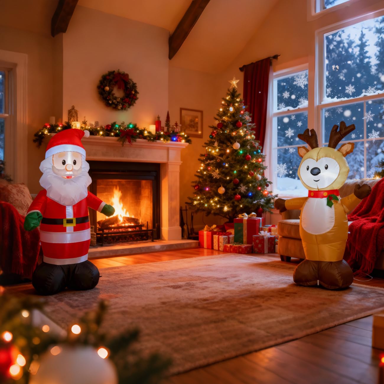 TYBEEU Ensemble gonflable Père Noël et renne 1,2 m Décoration de Noël gonflable pour l'extérieur
