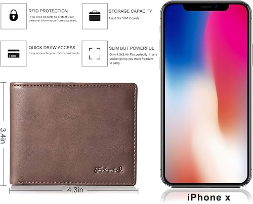 Miniatura 4 de Cartera delgada para hombre, de piel auténtica, plegable, con bloqueo RFID, minimalista, elegante, bolsillo frontal, carteras para hombre (pestaña