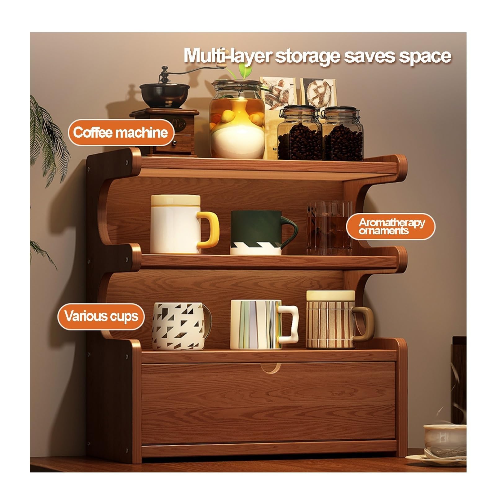 Generisch Tassenablage, Kaffeetassenständer aus Holz – 40 cm großes Ablageregal für Wohnzimmer und Küche – Robuster Kaffeetassenständer – Platzsparendes Design