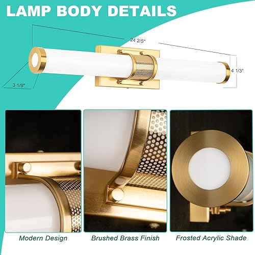 Miniatura 6 de Edwarmlux Lámpara de tocador de baño moderna de 24 pulgadas, regulable, 3 colores de temperatura ajustable, luces LED de baño sobre el espejo, barra