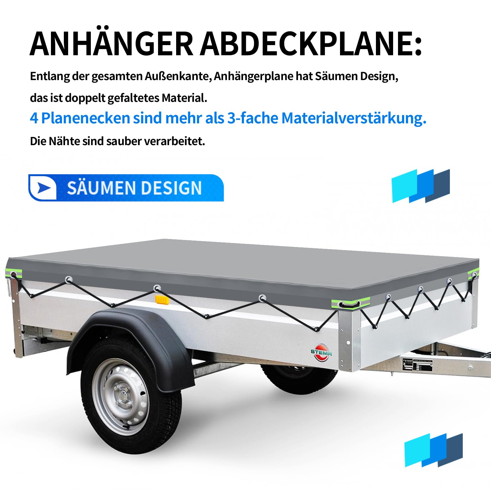 Vlak afdekzeil voor aanhangwagens, 207,5 x 114 x 10 cm, pvc, afdekzeil voor Stema BÖckmann personenauto's, 750 kg