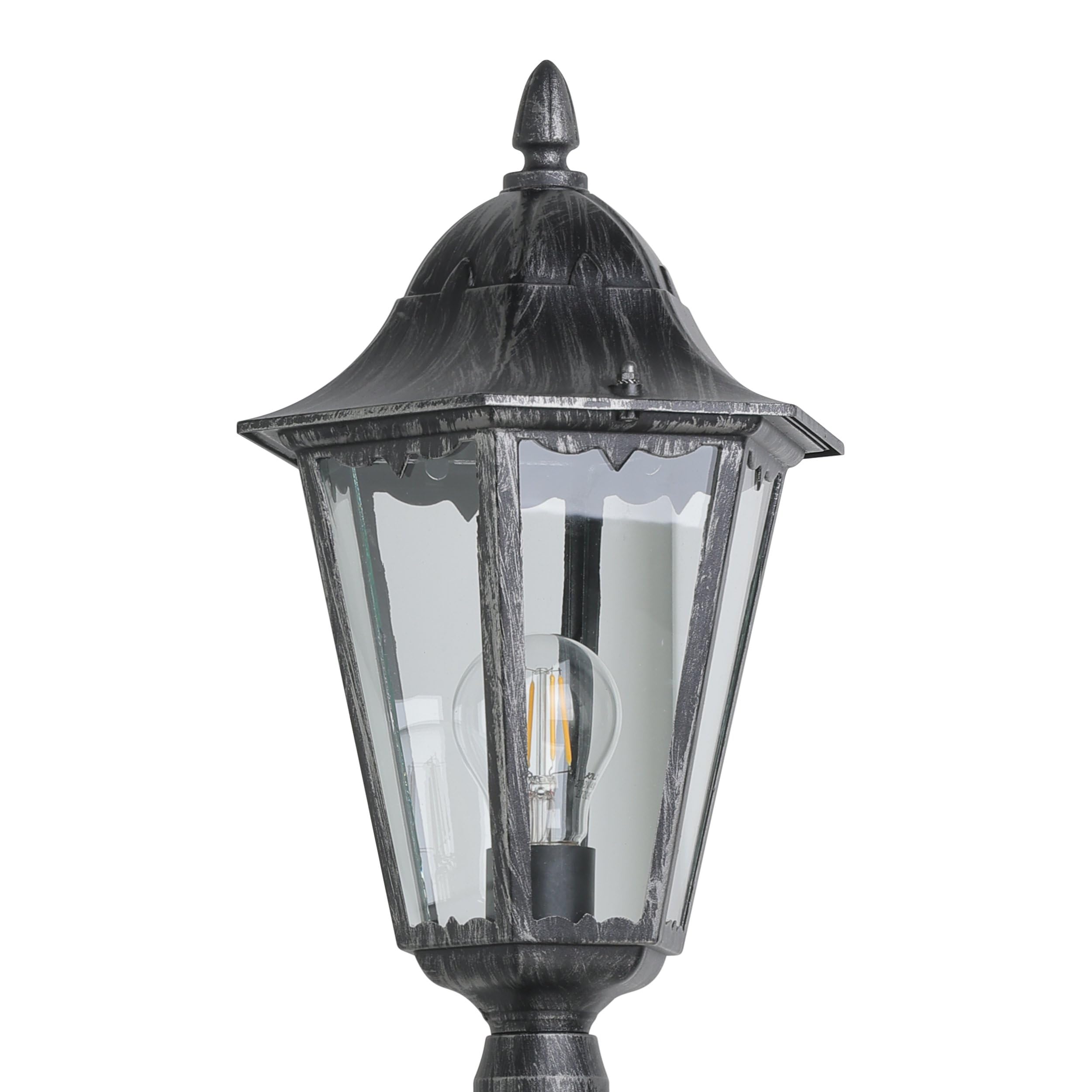 Eglo Lámpara de pie de exterior Navedo, luz de exterior de 1 foco, lámpara de pie de aluminio fundido y cristal, color negro, plata-patina, portalámparas E27, altura 200 cm, IP44