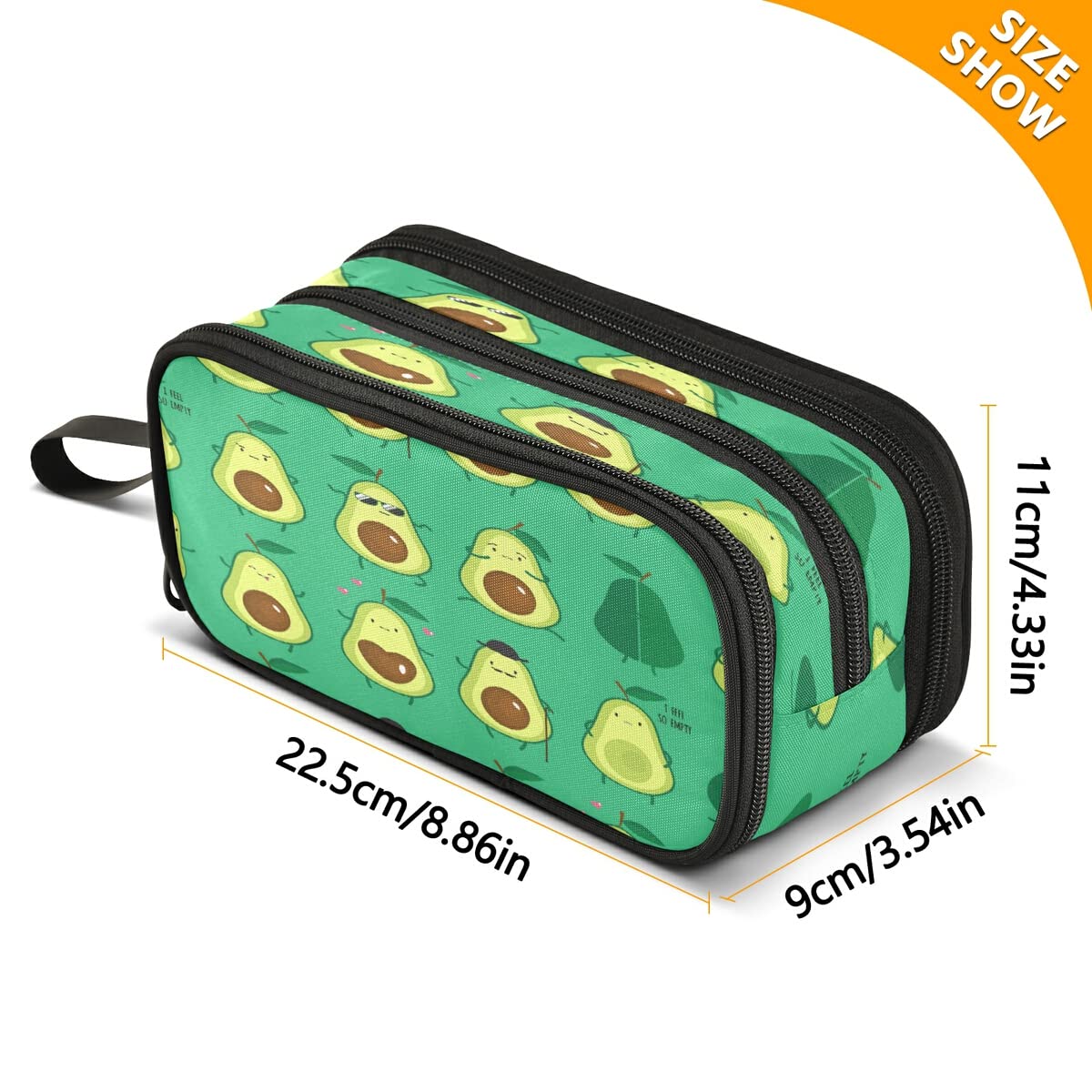 Avocado Green Big Capacity Pencil Case Funny 3 Compartment Pen Bag Pouch Holder Box for Office College School Portable Storage Bag for Kids - Image 3