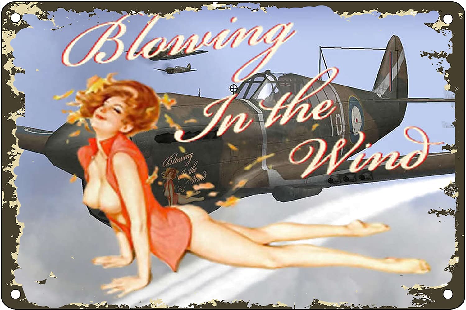 Home Blowing In The Wind Fighter Airplane Girl Plaque Home Decor Art Wall Decor Metal Sign Poster 8X12 Inches