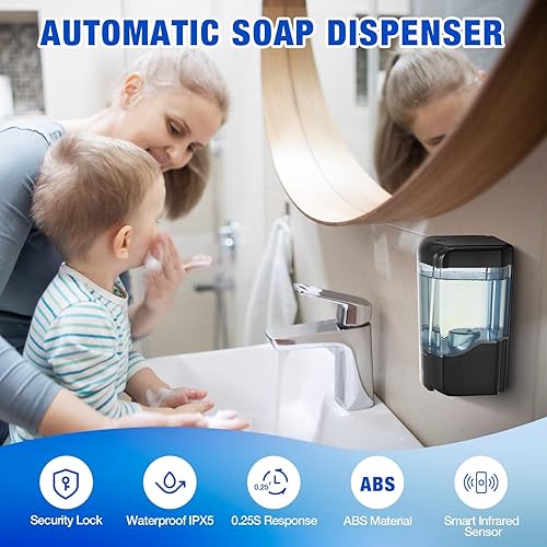 Miniatura 6 de Paquete de 4 dispensadores automáticos de jabón sin contacto, dispensador de jabón de manos comercial de 20 onzas, dispensador de desinfectante de