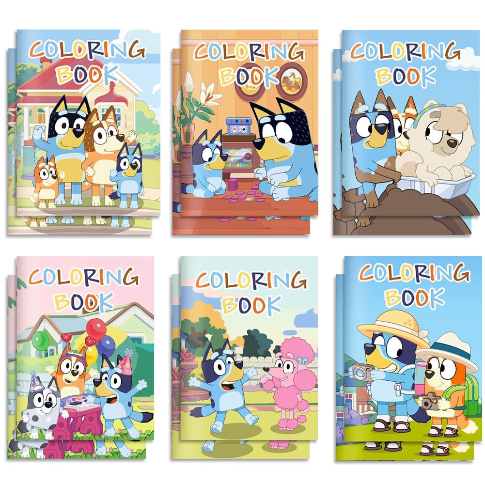 Colouring Book for Kids, Bluedog Party Painting Book, Create Colorful Memories with DIY Cartoon Coloring Books - Set of 12 | Party & Drawing Fun for All Ages