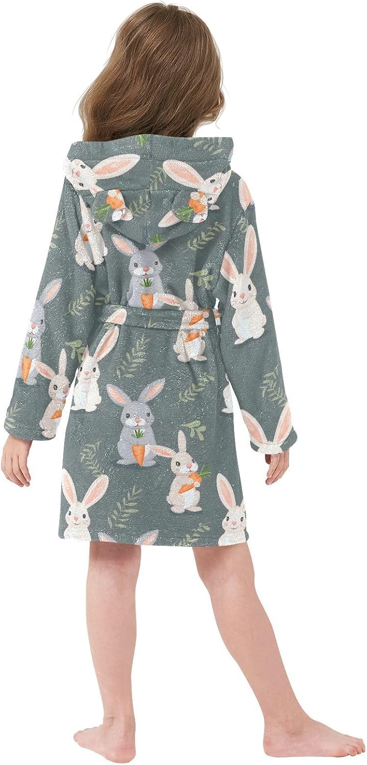 senya Rabbit Holding Carrots Toddler Hooded Bathrobe Kids Soft Plush Bath Towel Robes for Boys Girls 2-12 Years