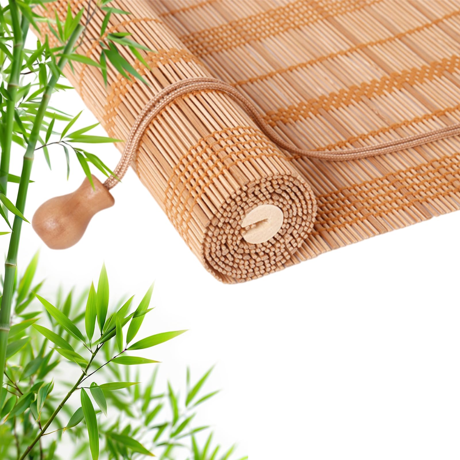 Retro Bamboo Roller Blinds, Natural Wood Window Shades Blinds Anti-UV Dustproof Decorative Curtain, Screen Partition Blind, for Indoor/Outdoor/Garden — image 1