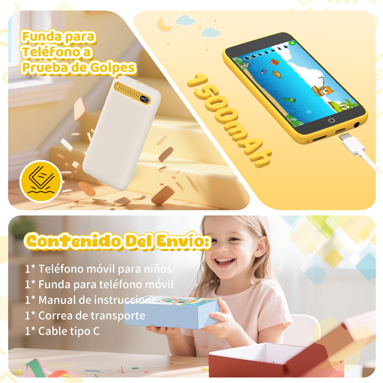 Smartphone Niños, 3.97" Teléfono Móvil para Niños con 210+ Juegos de Puzzle, Control Parental, Cámara, Música, Teléfono Móvil de Juguetes Niñas 3 4 5 6 7 8 9 10 11 12 Años, Navidad Cumpleaños Regalo