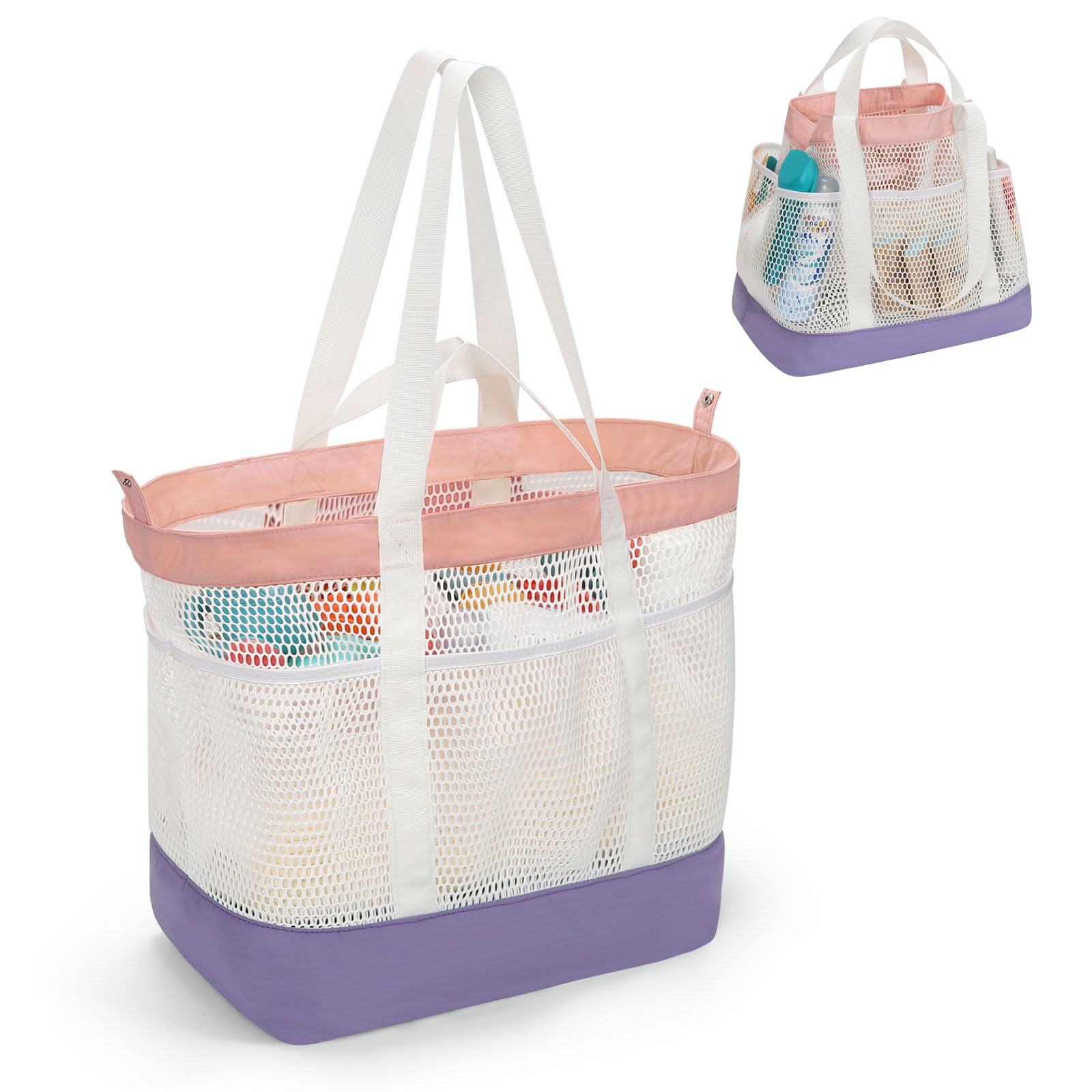 onemoky Mesh Beach Bag, Extra Large Beach Bags for Women, Lightweight Foldable Sandproof Tote Bag for Family & Vacation