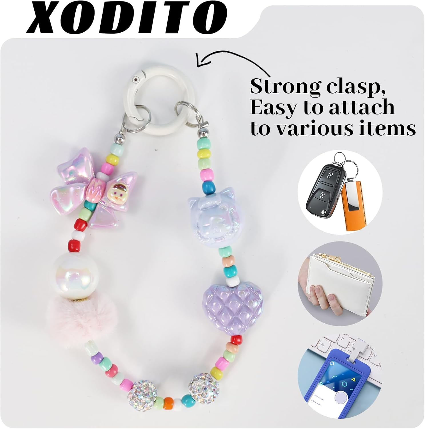 Cute Handpainted Phone Charms Colorful Beaded Phone Charm Strap Hands-free Cellphone Wrist Strap for Women Girl