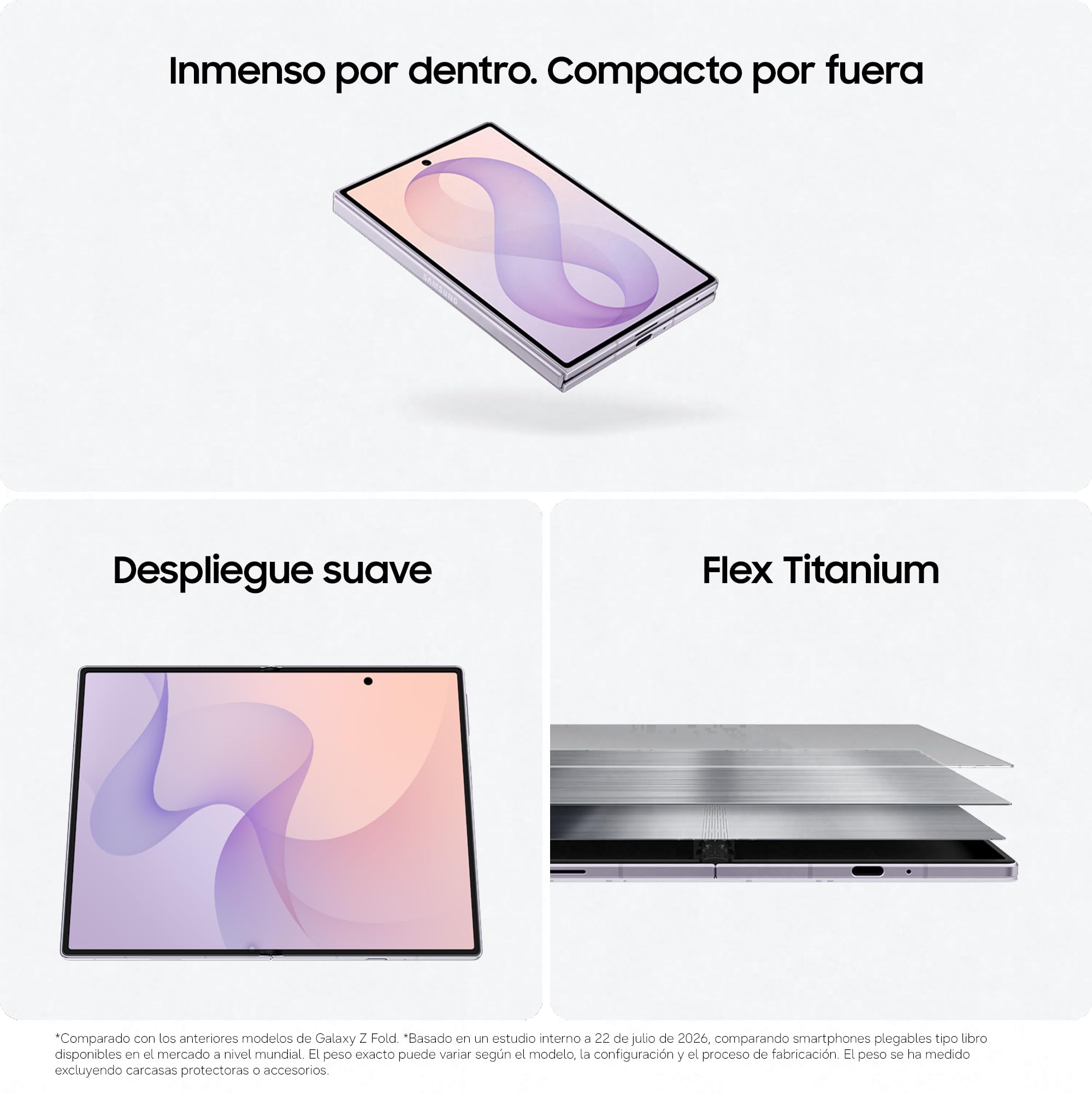 Samsung Galaxy Z Fold8, 256 GB, Teléfono Móvil, Lavanda | Smartphone Android con IA, Pantalla Idónea para Redes Sociales, Cámara Dual 50MP, Batería 4800mAh, Garantía 3 Años + 1 extra