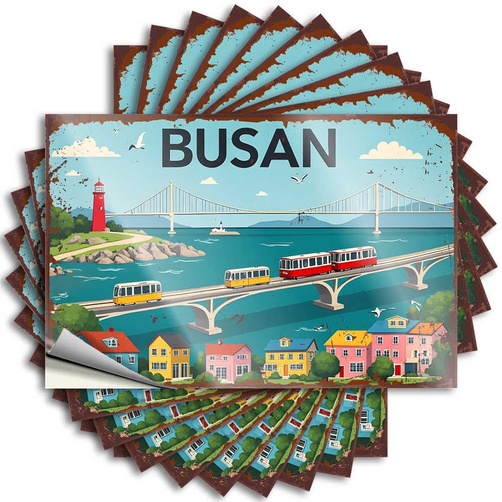 Small Room Decor Cover Bumper | Colorful Busan: Cityscape with Trams, Houses, and Lighthouse Fluffy for Checkered Decor(12X18CM)