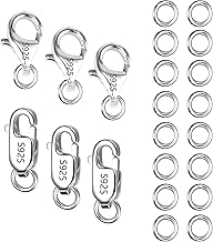 ALEXCRAFT Jewelry Making Set, 26Pcs 925 Sterling Silver Jewelry Clasps Necklace Clasps with Jump Rings Set Bracelet Clasp Necklace Connect Pendant Rings Jewelry Repair Clasps 925 Jewelry Findings